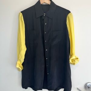 Kaelan silk color block black and yellow blouse